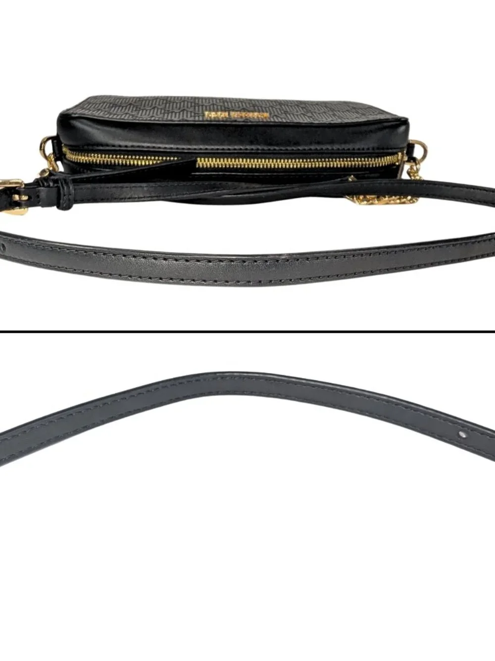 Michael Kors Black Leather Embossed Signature Gold Chain Jet Set Crossbody